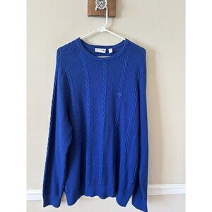 Lacoste Mens Size XL Blue Cable Knit Pullover Sweater Cotton